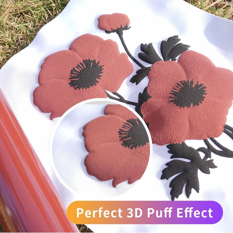 HTVJOYDO 6Pcs Puff Vinyl Heat Transfer, 12x10Inch Fuchsia Pink 3D Puff HTV, DIY Iron-on Vinyl for T-Shirts, Easy to Cut and Weed, Compatible with Cricut or Cameo (6 Burgundy Puff) - Image 2